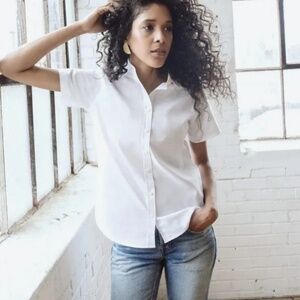 Tradlands 105 The Lily Short Sleeve Button Down White Shirt, XS